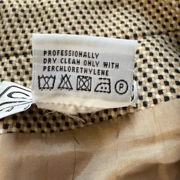 Carlisle Vintage 90s Woven Wool Blazer Jacket Tan Black High Collar Zip Up, Sz 4 - Picture 12 of 12